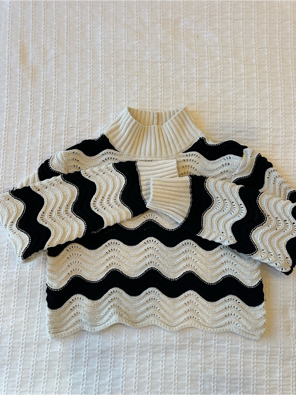 Zara: Striped Cropped Knit Sweater in Black and White - Picture 1 of 5